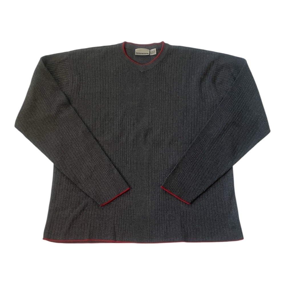 Quicksilver Dark Gray V-Neck Sweater with Red Trim Size (XL)